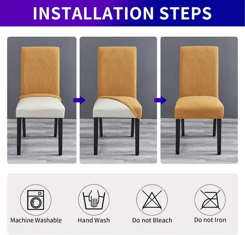 Miniatura 7 de Juego de 4 fundas elásticas para sillas de comedor, fundas extraíbles lavables para sillas de comedor, fundas de asiento para sillas de comedor