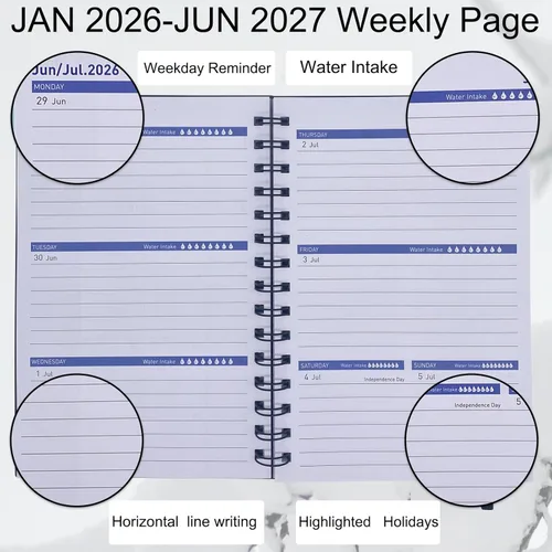 Miniatura 4 de Agenda 2026-2027, planificadores mensuales semanales 2026-2027, agenda mensual de 18 meses de enero de 2026 a junio de 2027, papel grueso, 5.6 x 8.2