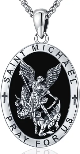 Miniatura 57 de Odinstone Collar de plata de ley 925 con medalla de San Miguel/San Cristóbal/San Benito/Crucifijo de Jesús/San Uriel/Arcángel Rafael para hombres
