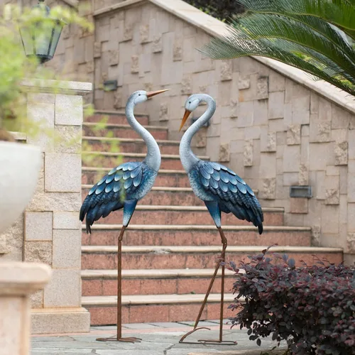 Miniatura 9 de Kircust Estatuas de Garza Azul para Exteriores Esculturas de Garza de Jardín de Metal, Arte de Patio de Pájaros Grande 47-48 Pulgadas, Juego de 2