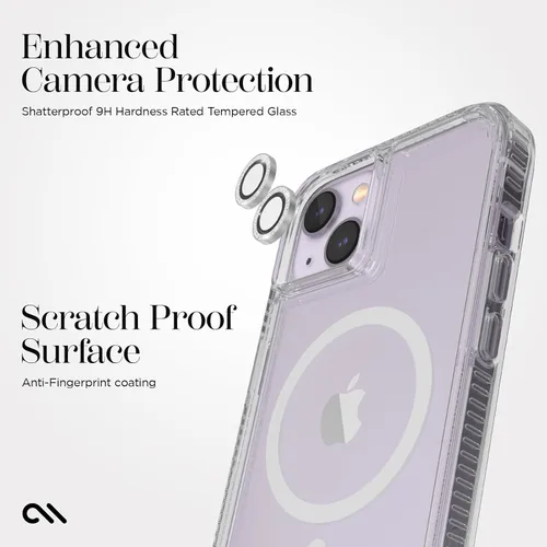 Miniatura 2 de Case-Mate Protector de lente de cámara para iPhone 14 Plus/iPhone 14 con anillos brillantes, doble vidrio templado, duradero, antiarañazos, visión