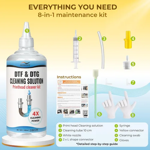 Miniatura 4 de NGOODIEZ Kit de solución de limpieza DTF para Epson ET-8550 L1800 XP-15000 Limpiador de cabezal de impresora DTF DTG disuelve obstrucciones
