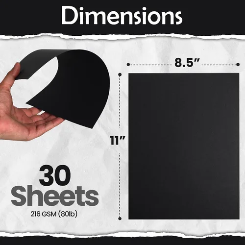 Miniatura 2 de SANZIX 30 hojas de papel de cartulina negra de 8.5 x 11 pulgadas, 80 libras/216 GSM, papel de impresora pesado para tarjetas de bricolaje, álbumes