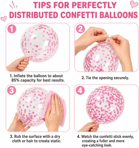 Miniatura 8 de Globos rosa y blanco, 60 paquetes de globos de 12 pulgadas de color rosa claro y blanco con globos de confeti para decoraciones de fiesta