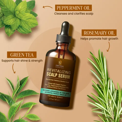 Miniatura 2 de Suero revitalizante para el cuero cabelludo para el crecimiento del cabello con péptidos de cobre, cafeína y aceite de árbol de té - Aceite