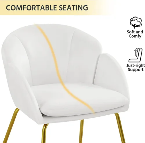 Miniatura 8 de Yaheetech Sillón moderno de terciopelo para tocador, silla de maquillaje en forma de flor con patas de metal dorado para sala de estar, sala
