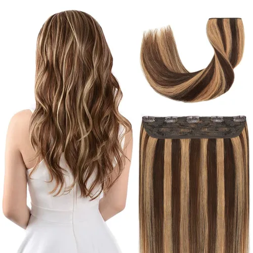 Miniatura 23 de Winsky Extensiones de cabello de cabello humano real - Una pieza con reflejos rubios, extensiones de cabello Remy con clip para mujeres