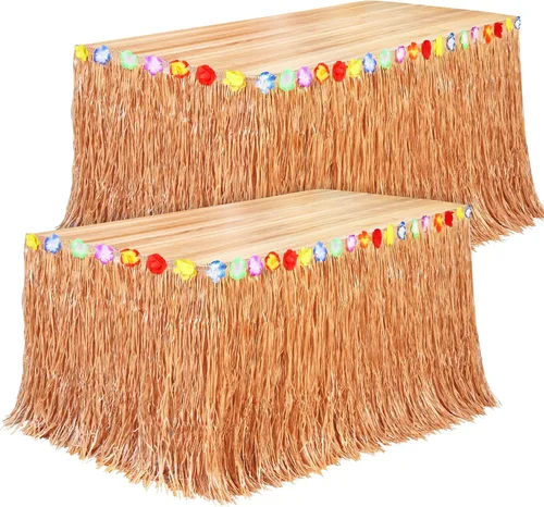 Miniatura 19 de Fovths Luau - Falda de mesa de hierba natural de 9 pies x 29.5 pulgadas, falda de mesa hawaiana para decoraciones de fiesta hawaiana tropical, Verde