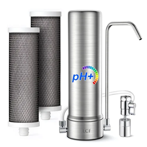 LCF Filtro de agua alcalina de encimera, iones de plata mejorados, filtro de agua de acero inoxidable de 6 etapas para llave de fregadero, reduce