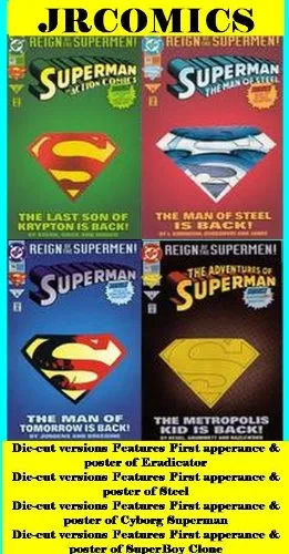 REIGN of the SUPERMEN 4 Issue Die-Cut Collectors Edition SET 1st Appearance of Superboy (Adventures of Superman #501), Cyborg Superman (Superman