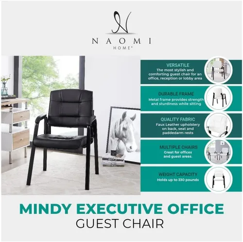 Miniatura 5 de Naomi Home Sillas de oficina para invitados, sillas apilables de piel sintética con reposabrazos, cómodo asiento de recepción para clínicas