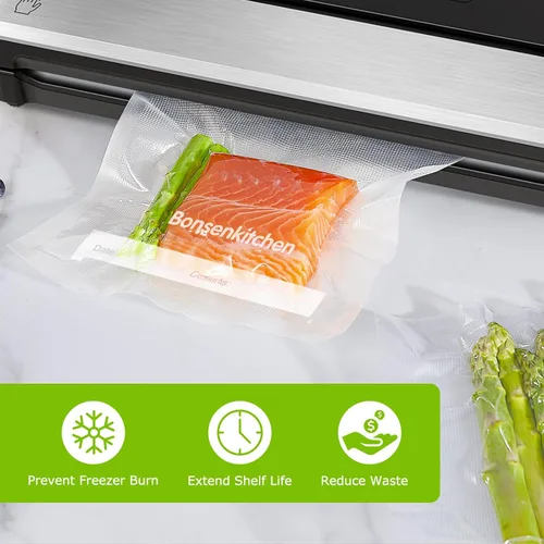 Miniatura 5 de Bonsenkitchen Bolsas selladoras de alimentos al vacío precortadas de 100 pintas, 6 x 10 pulgadas, sin BPA, bolsa selladora al vacío de alimentos