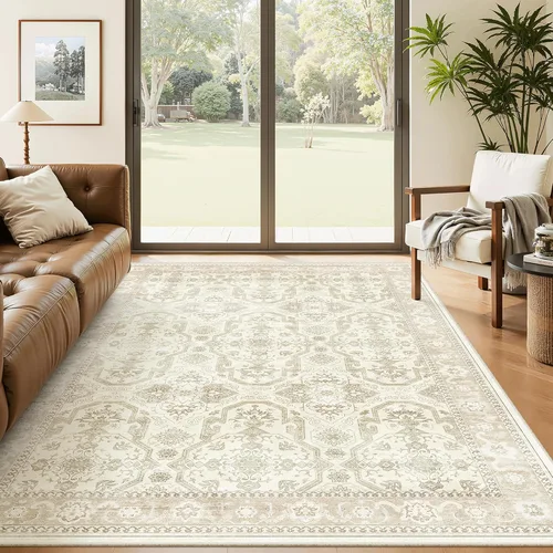 Miniatura 154 de Alfombra de pasillo Soalmost 2'6" x 10' lavable, alfombra antideslizante para cocina, baño, lavandería, alfombras vintage ultra delgadas para Beige