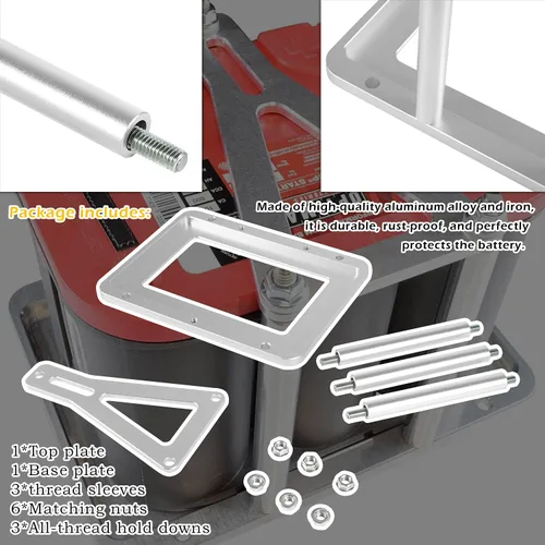 Miniatura 4 de Danti Bandeja de batería universal Mantenga abajo la batería del tronco Caja de reubicación Billet aluminio 551181 para Optima Race Racing Mount Red