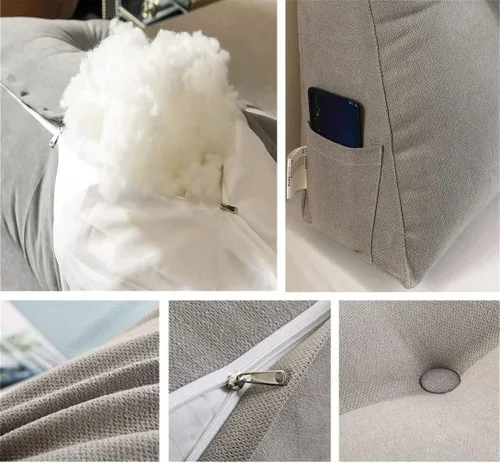Miniatura 3 de Almohada triangular para cabecero, almohada de lectura con cuña para cabecero, almohada de lectura, almohada grande para cabecero, soporte de Gris