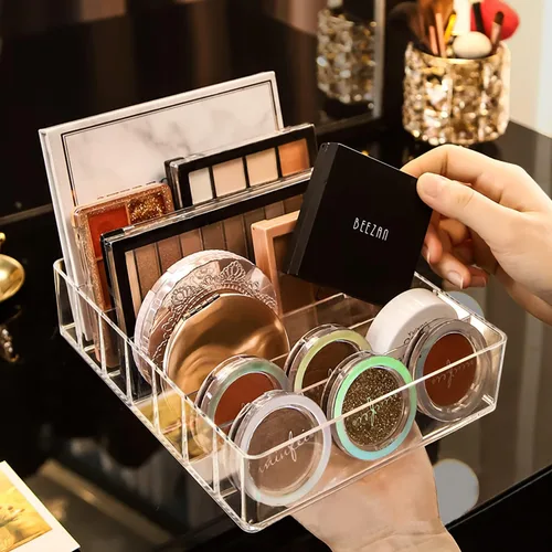 Miniatura 5 de JessLab Organizador de maquillaje para paleta de sombras de ojos y lápiz labial, 7 secciones de acrílico dividido, almacenamiento de cosméticos