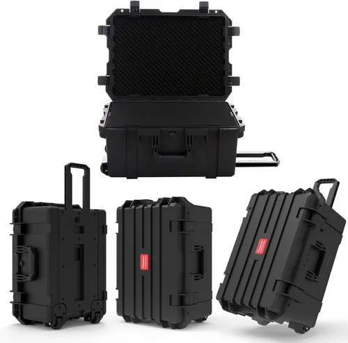 Miniatura 7 de Regetek Funda rígida impermeable, 27 x 20 x 13 pulgadas, funda rígida con ruedas, mango retráctil para cámara, dron, herramienta, electrónica, a