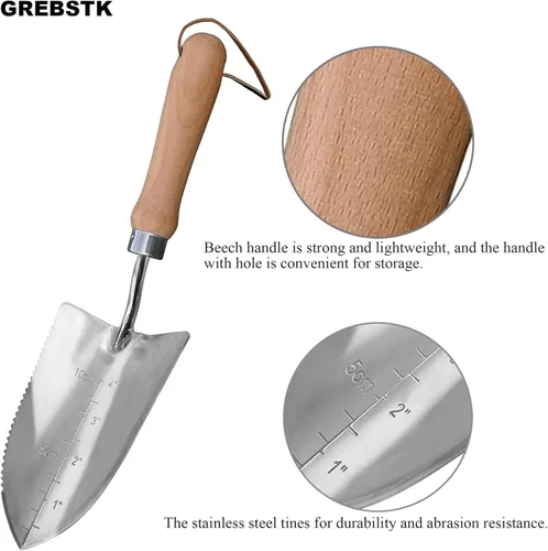 Miniatura 4 de GREBSTK - Palas de jardinería de acero inoxidable para trasplantar en jardín, palas de profundidad, marcado, medición, herramienta para quitar