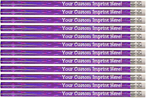 Miniatura 6 de Express Pencils™ Lápices personalizados – Redondo – Tema láser – Impreso personalizado con tu mensaje, texto o logotipo, paquete de 12 – plateado