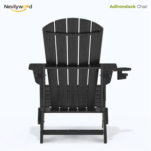 Miniatura 9 de nevilywood Silla Adirondack plegable – Respaldo ergonómico extendido, portavasos – Fácil montaje – Plástico HDPE duradero, resistente a