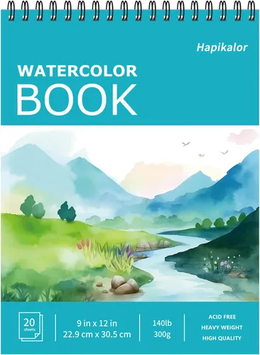 Miniatura 23 de Hapikalor Bloc de Papel de Acuarela, Papel de Acuarela de 9"x12", Libro de Papel de Dibujo y Pintura de Artista de 140lb/300gsm, Suministros de Arte