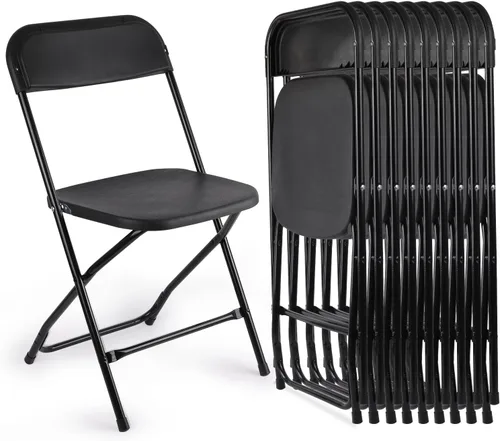 Paquete de 10 sillas plegables negras, silla plegable comercial apilable portátil, silla plegable de plástico para interiores y exteriores, para