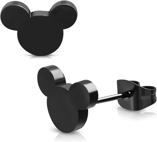 Miniatura 2 de Aretes de acero inoxidable con silueta de ratón pequeño, cierre a presión
