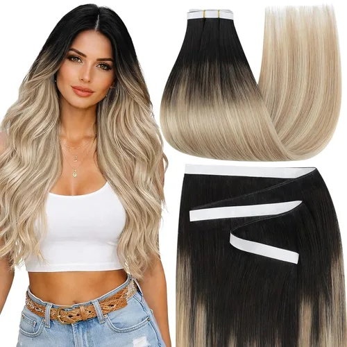 Miniatura 38 de Moresoo Extensiones de cabello humano real con cinta adhesiva, sin costuras, #1 negro azabache, 20 piezas, 1.76 oz (50 g), 24 pulgadas