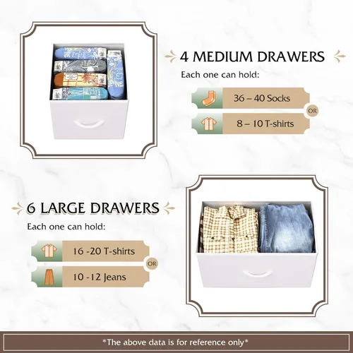 Miniatura 5 de WLIVE Cómoda de tela para dormitorio, unidad de cajones de almacenamiento, cómoda con 10 cajones profundos para oficina o para dormitorio