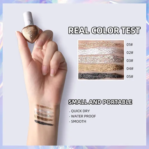 Miniatura 4 de Delineador de ojos con purpurina líquida de 5 colores, sombra de ojos de sirena de diamante brillante, impermeable, de larga duración, juego