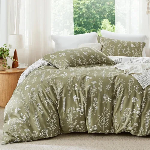 Miniatura 14 de Bedsure - Juego de edredón tamaño King, juego de ropa de cama verde salvia, 3 piezas de ropa de cama floral bonita, 1 edredón reversible suave