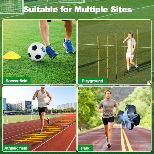 Miniatura 8 de Juego de 24 piezas de equipo de entrenamiento de agilidad de fútbol, bastones de agilidad, escalera, más para un montaje rápido y fácil Amarillo