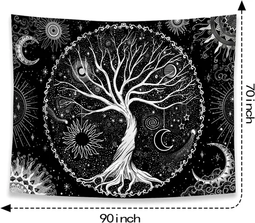 Miniatura 6 de Spenlife Tapiz del Árbol de la Vida en Blanco y Negro para Dormitorio, Tapices Espirituales Estéticos, Tapices de Árbol Estéticos, Tapiz Estético