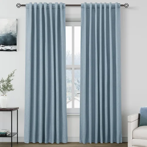 Miniatura 72 de Cortinas de lino 100% opacas para dormitorio, 102 pulgadas de largo, con pestaña trasera, bolsillo para barra, paneles acústicos con aislamiento