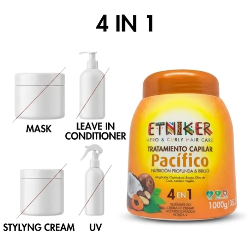 Miniatura 3 de ETNIKER Pacifico - Crema ligera para rizos rizados, acondicionador sin enjuague y mascarilla para cabello profundo, tratamiento antiencrespamiento