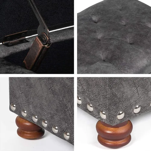 Miniatura 7 de Joveco Otomana rectangular de 24" con almacenamiento para sala de estar, banco tapizado con asiento y reposapiés con tapa abatible, reposapiés