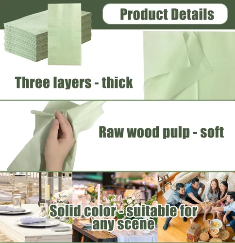 Miniatura 4 de 100 servilletas de 3 capas de color verde salvia de 13 x 15.7 pulgadas, servilletas de baño para invitados, servilletas de postre, toallas de mano