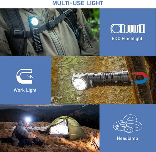 Miniatura 5 de 4000 lúmenes Linterna de cabeza recargable, lámpara de cabeza Sofirn HS41 LED EDC con base magnética, resistencia al agua IP68, luz de cabeza
