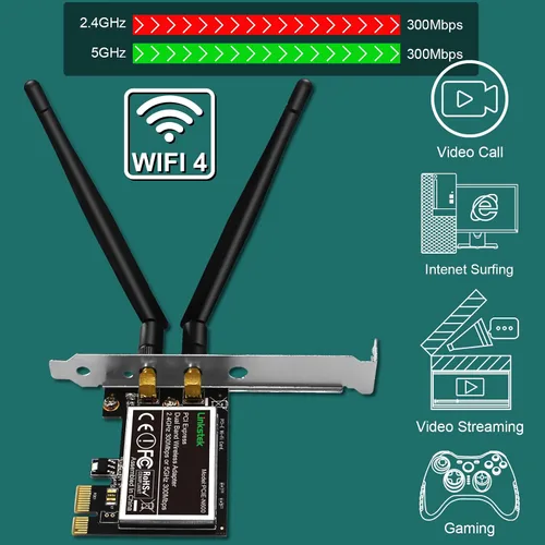 Miniatura 3 de Adaptador inalámbrico N 600Mbps (2.4GHz 300Mbps y 5GHz 300Mbps) PCIE WiFi, tarjeta WiFi PCIE, QUALCOMM Atheros AR946X Adaptador de red inalámbrica
