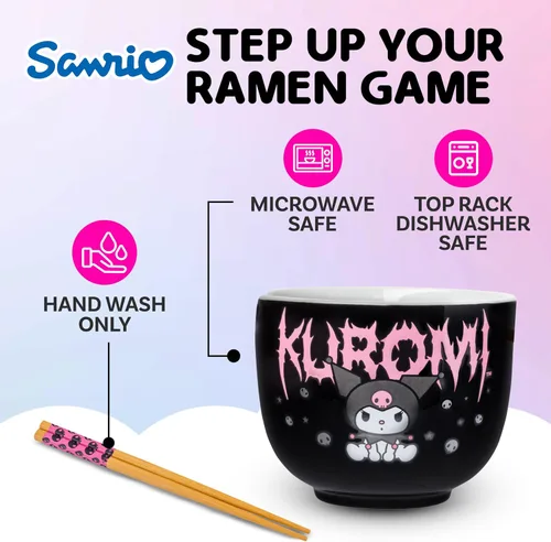 Miniatura 3 de Silver Buffalo Hello Kitty y sus amigos Chococat - Tazón de cerámica para ramen y arroz con palillos, patrón a cuadros, apto para microondas, 20