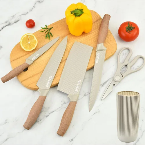 Miniatura 2 de Wiztoynia - Juego de cuchillos de cocina de 6 piezas color caqui para el hogar, juego de cuchillos de chef afilados de acero inoxidable