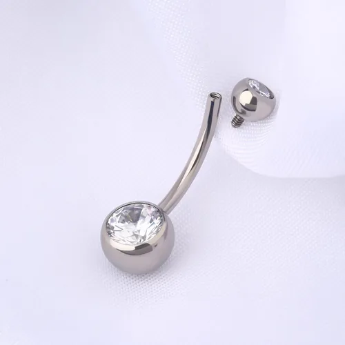 Miniatura 4 de OUFER Piercing de ombligo de titanio con rosca interna, joyería redonda de circonita cúbica para mujer, Metal