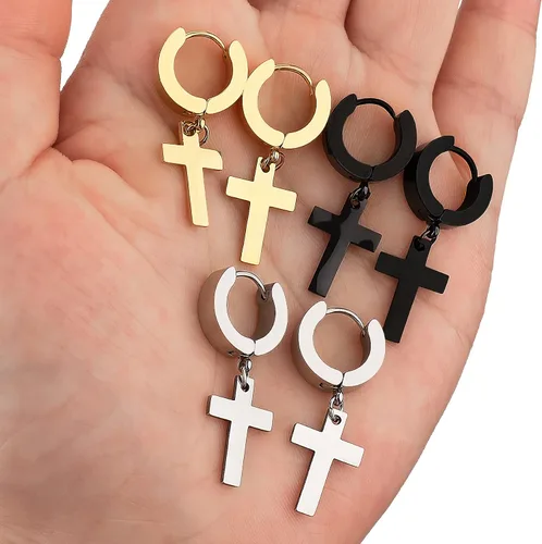 Miniatura 3 de Aretes de cruz para Hombre, 3 pares, aretes de cruz para hombre, aretes de cruz para mujer, aretes para mujer, aretes de acero inoxidable, Aritos