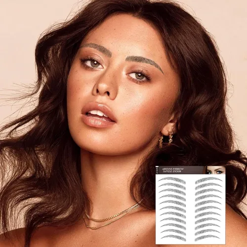 Miniatura 3 de Aresvns Cejas falsas realistas, 99 pares, 12 formas, transferencia de cejas impermeables 4D para mujeres y adolescentes, perfectas para regalos