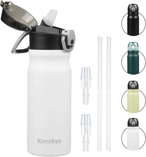Miniatura 42 de Konokyo Botella de agua aislada de 22 onzas con pajilla, asa de transporte, verde militar