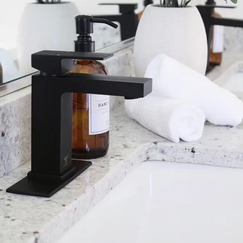Miniatura 3 de Lava Odoro Grifo de baño negro mate de 1 agujero, moderno grifo de lavabo de baño de un solo orificio para tocador con montaje de drenaje