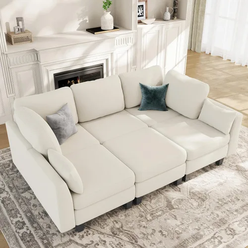 Miniatura 7 de Sofá seccional con sofá cama, sofá modular de 6 plazas, cómodos sofás seccionales convertibles, sofás convertibles con otomanos, sofás seccionales