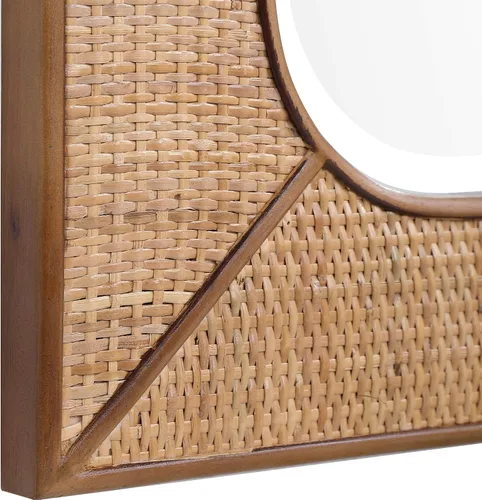 Miniatura 5 de MY SWANKY HOME Casual elegante tejido ratán espejo de pared 42 en cesta de madera armadura tropical costero