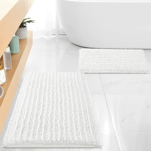 Miniatura 13 de FLOLEOPA Alfombras de Baño de Chenille de Lujo Color Beige Juego de Tapetes de Baño, Extra Suaves y Absorbentes Alfombras de Baño Antideslizantes
