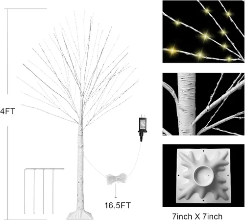 Miniatura 6 de Árbol de abedul iluminado de 4 pies con 400 luces LED de color blanco cálido, 8 modos, temporizador remoto de árbol de Navidad, árbol de Navidad